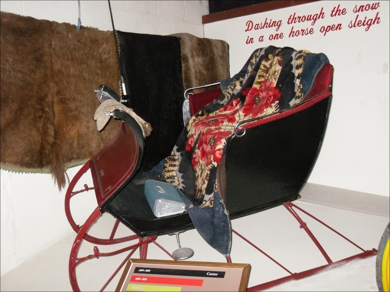 Fort Benton, MT Agriculture Museum-horse-drawn sleigh w/fur lap robe